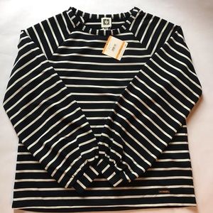 Anne Klein Balloon Sleeves Stripe Top Navy